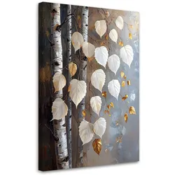 WANDBILD, Birkenblätter weiß-grau