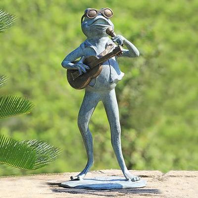 San Pacific - Ds Rock Star Frog Garden Sculpture Verdi Bronze , Verdi Bronze