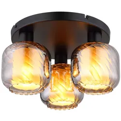 Deckenleuchte Wohnzimmerleuchte Schlafzimmerlampe Rauchglas 3xE27 schwarz matt