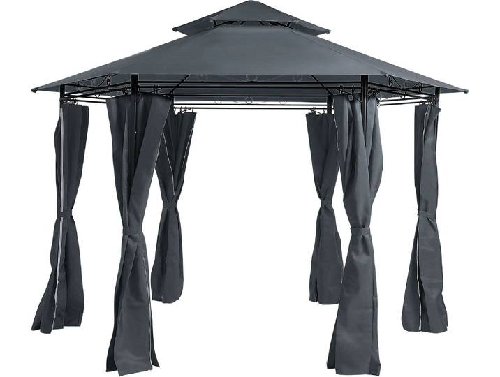 BELIANI Garten-Pavillon Grau Stahl mit Dach Seitenwänden rund Gartenzelt Sonnenschutz Vorgarten Garten-Möbel Terrassen-Möbel Gartenausstattung
