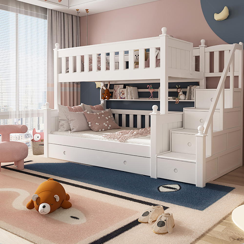 Massivholz Hochbett Stockbett Etagenbett mit Ausziehbett bett 1350x1900mm ohne Matratze