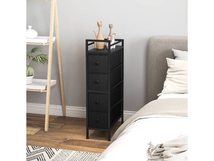 HOMCOM Commode 4 Tiroirs Tissu Noir Cadre Acier 20x43x81,5 cm