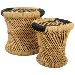 HOCKER aus Bambus und Seil, 2-tlg.