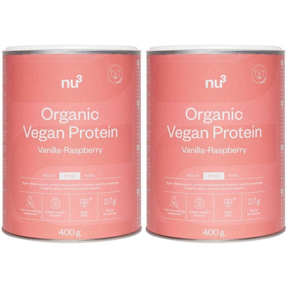 nu3 Bio Vegan Protein Shake, Vanille-Himbeere Doppelpack 2x400 g Pulver