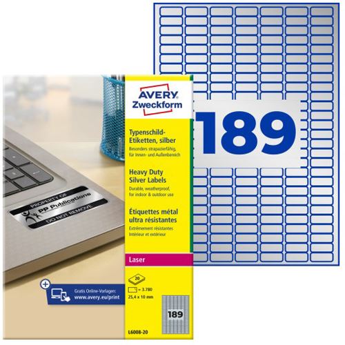 AVERY Zweckform Typenschild-Etiketten, 25,4 x 10 mm, silber 3780