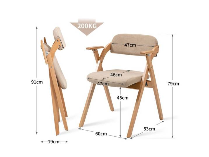 Modenuit Lot de 2 chaises pliantes avec accoudoirs bois de hêtre assise rembourrée beige