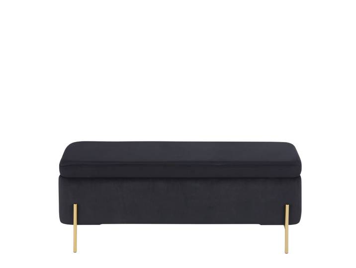 Banquette coffre en velours noir et fer forgé doré