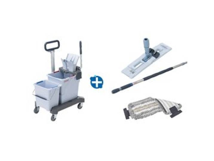 Reinigungswagen Vileda UltraSpeed Pro Doppeleimer Ready TRIO Chassis, 25&10 L Eimer, Presse, Mophalter, Mop, Stiel, Bügel