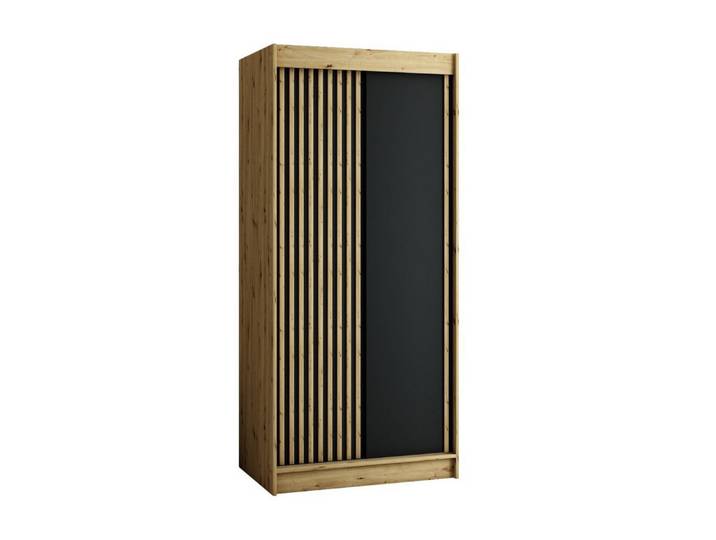 ABIKS MÖBEL Schwebetürenschrank LAMELO mit Zierstreifen, Kleiderschrank mit Kleiderstange, Regalen