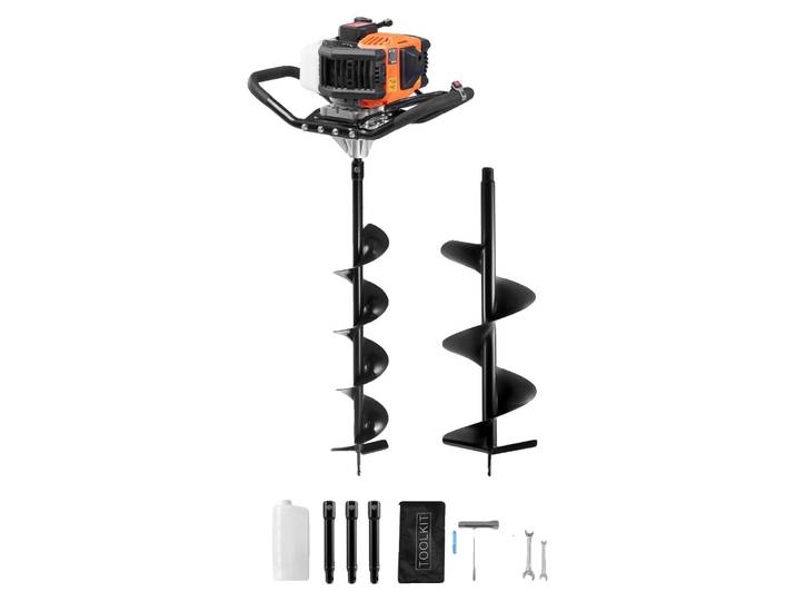 Tarière VEVOR avec moteur à essence\, 52 CC\, 1450 W\, tarière à essence avec couronnes de forage de 6 et 10 pouces et 3 tiges de rallonge\, tarière pour clôtures de poteaux