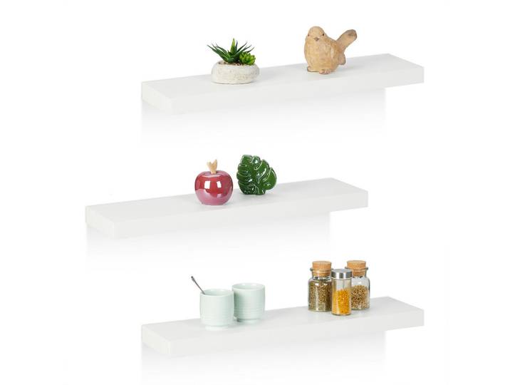 Relaxdays Wandregal Weiß 3er-Set 60x15 cm, Holzwerkstoff, Metall, 60x3.5x15 cm, Wohnzimmer, Regal, Wandregal