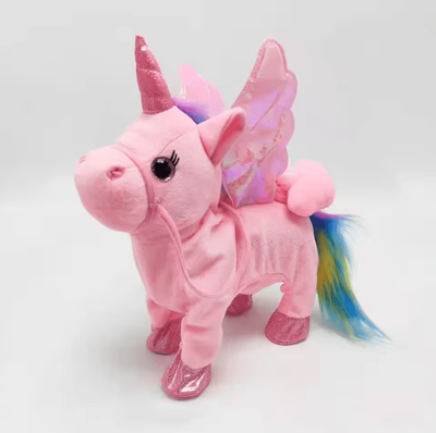 Uplift Curations Cute Plush Electric Walking Talking Unicorn Alpaca Musical Toy For Kids 35cm pink A Style