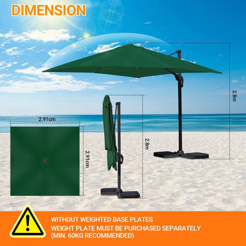 Sonnenschirm - Terrassenschirm - Sonnenschutz - Marktschirm - Gartenschirm - Grün - 330 cm (Quadratisch) - Aluminiumrahmen