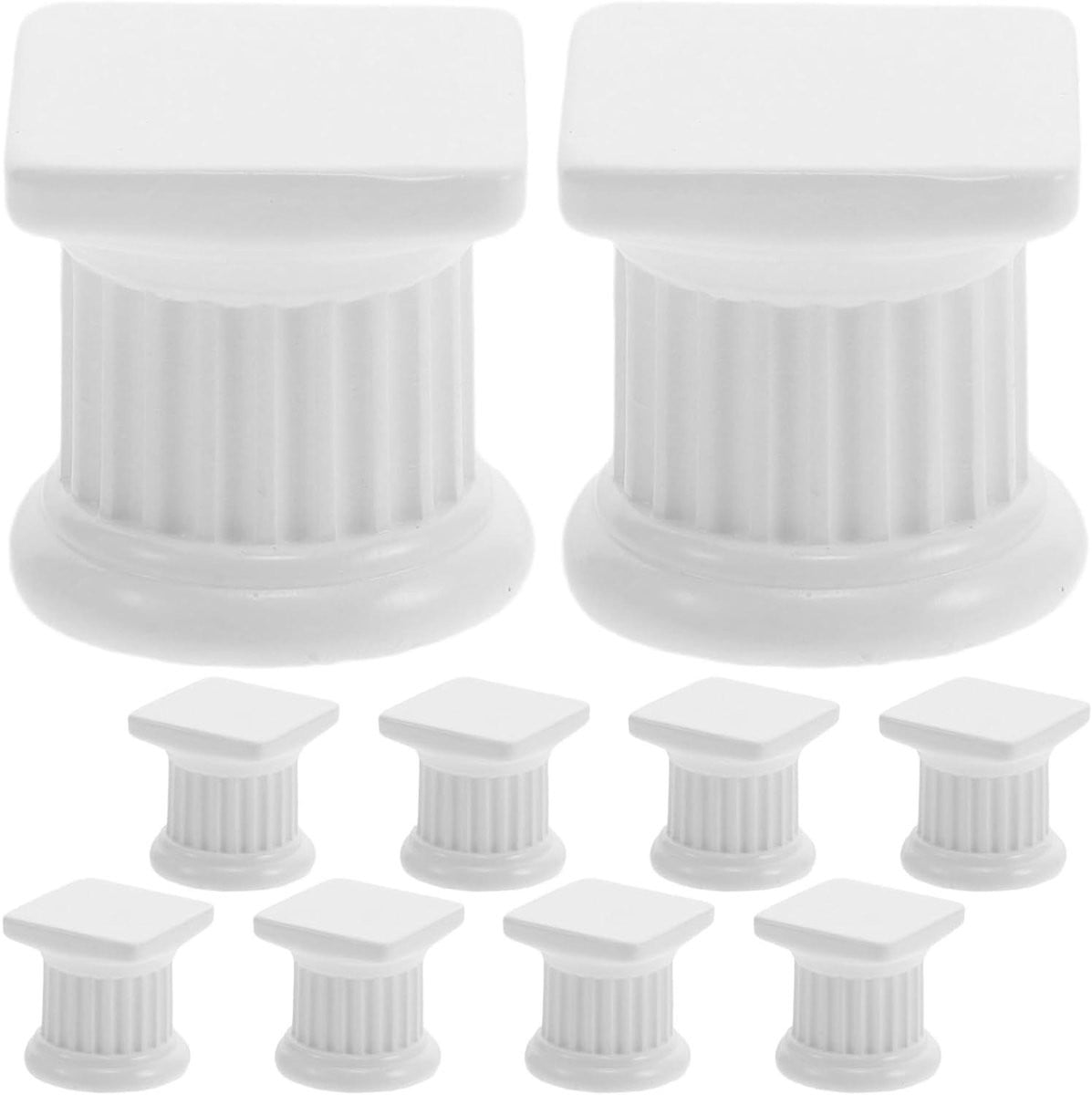 Set van 10 Mini Romeinse Zuil Kandelaars in Wit - Klassieke Kaarsenstandaards van Hars met Zegelstijl voor Sfeerverlichting