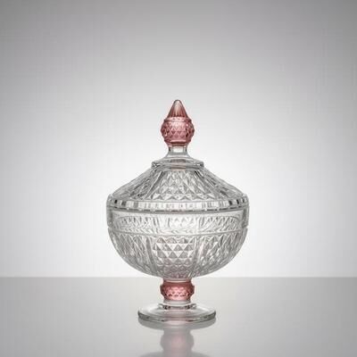 Vivience Footed Glass Jar with Diamond Cut - Amber on Leg and Knob