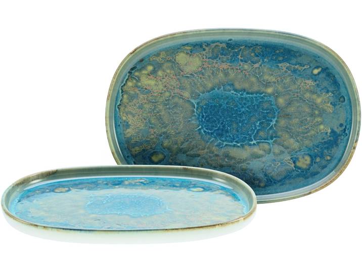 Servierplatte CREATABLE Yuki , bunt (mehrfarbig), Steinzeug, Servierplatten, Servierplatte, reaktiv leuchtender Digitaldruck, jedes Stück ein Unikat, oval, 33 cm