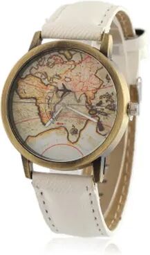 ModernMart Vintage Map Canvas Strap Watch Unisex Casual Travel Inspired Wristwatch white