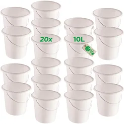 Novaliv 20 Stück Eimer 10L Weiss mit Masseinteilung - Putzeimer 10 Liter ⌀ 28,5 cm Praktischer, Reinigungsutensil, Weiss