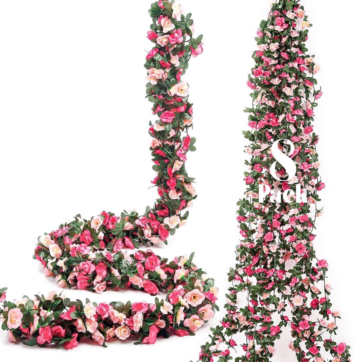 8 stuks kunstmatige rozen wijnstok bloemslingers voor bruiloften en decoratie, 66 FT