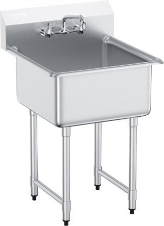 VEVOR Vrijstaande RVS Keukenspoelbak met Kraan, Zilver, B: 68,6 cm, D: 61,0 cm, H: 104,1 cm