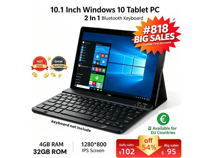 Nouvelles ventes Tablette PC 10,1 pouces 8 Go de RAM DDR 128 Go de ROM MLT10W Windows 10 Quad Core Compatible HDMI Écran IPS 1280*800