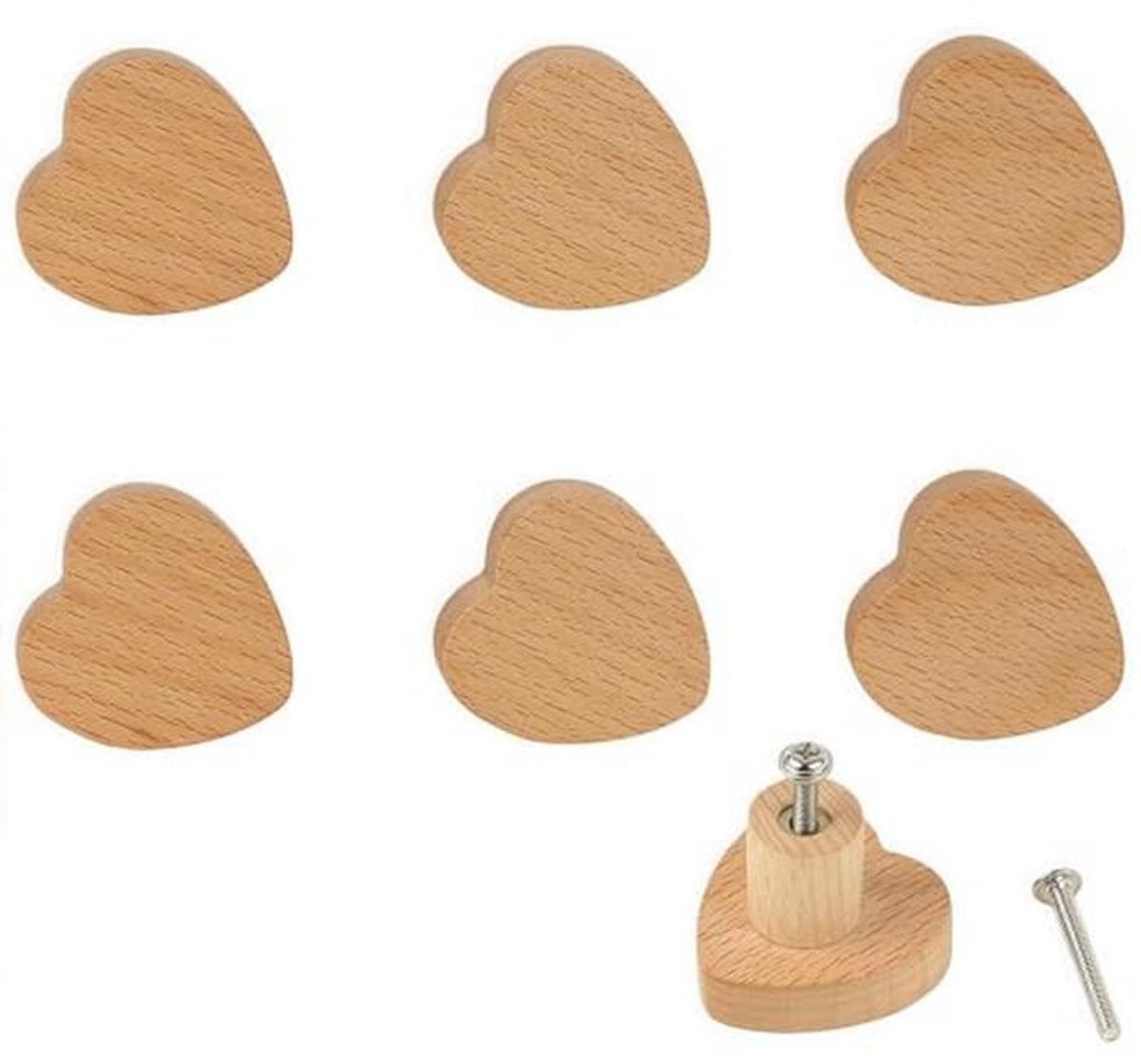 Hartvormige Kastknoppen - 6 Stuks Hoogwaardig Houten Deurknoppen voor Natuurlijke Decoratie