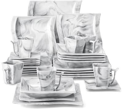 MALACASA Flora Porcelain Wavy Modern Dinnerware Set (Service for 6)
