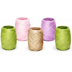 Creativery 5x20m Papierband Raffiabast Set Geschenkband Raffia Papier Schnur Craft Verpackung Bastband Bastelband Geschenke Deko Flieder Hellgrün Rose Beige