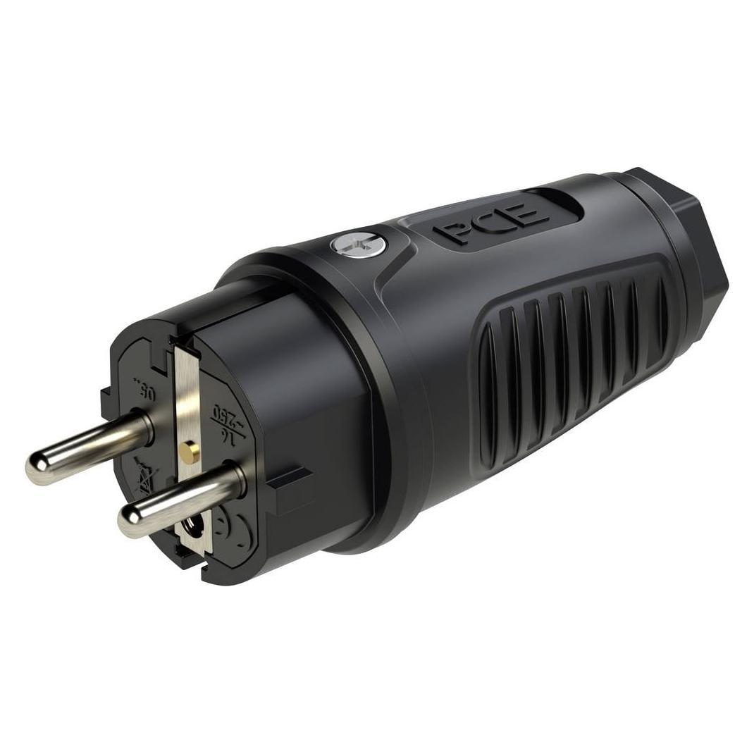 PCE Stecker Schutzkontaktstecker Vollgummi 2xErdung IP44 0522-ss (CEE 7/7) (0522-ss)