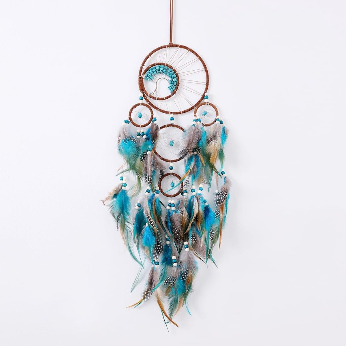 Dailygoods Dromenvanger 80 cm - Handgemaakte Boheemse Wanddecoratie met veren