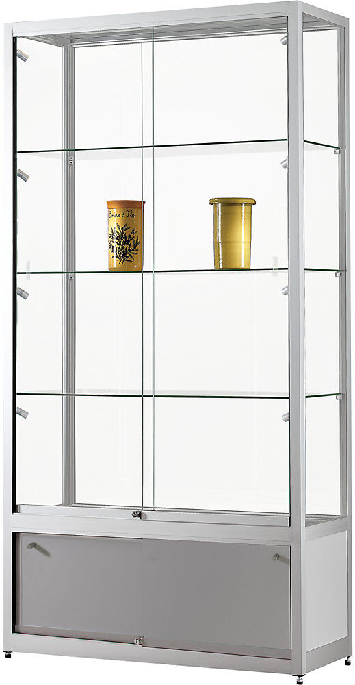 kaiserkraft Vitrine, BxTxH 1000 x 400 x 1972 mm, LED-Beleuchtung, Leuchtkopf-Ø 35 mm, mit Unterschrank