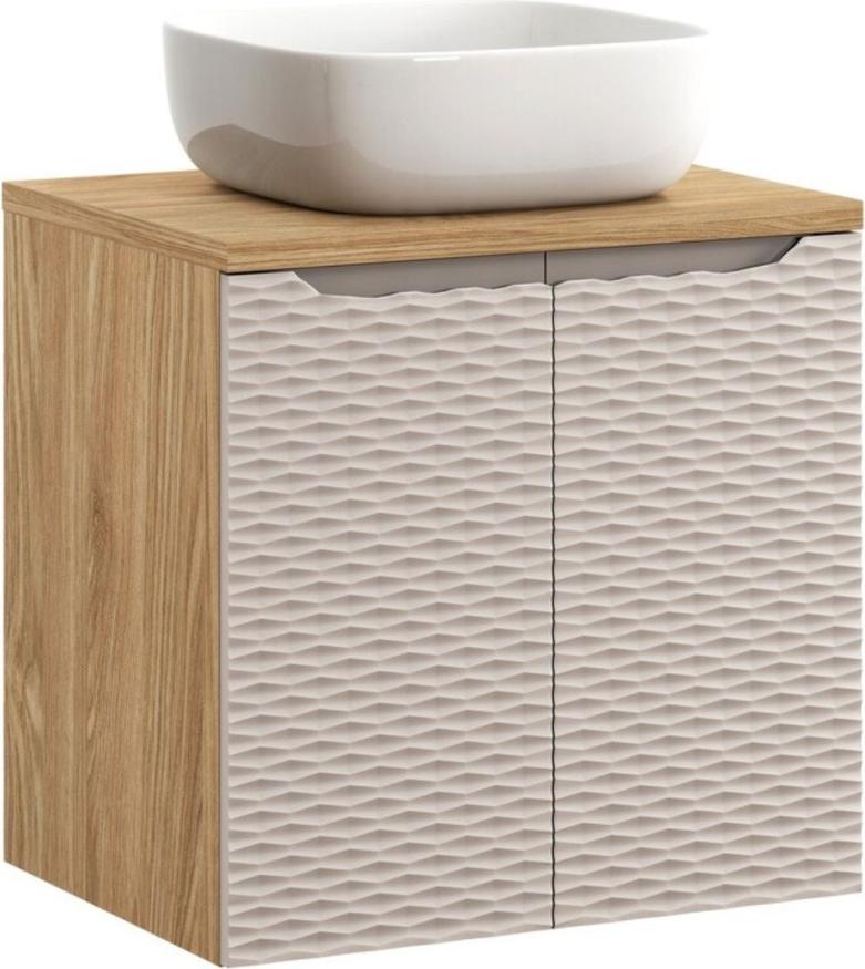 Badezimmer-Set YOKA beige: Unterschrank mit Schränken 60 cm + Waschtischplatte + Aufsatzwaschbecken
