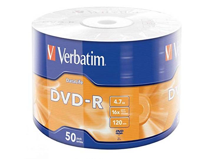 Verbatim DVD-R 16x, DataLife, Matt Silver 4,7 GB, 50 stuks, onbewerkte dvd's beschrijfbaar, 16-voudige brandsnelheid en hardcoat, krasbescherming, dvd-R blanco, blanco dvd