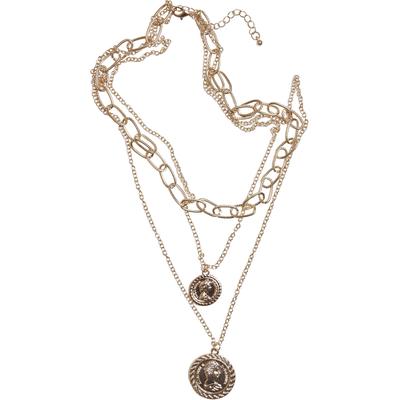 Edelstahlkette URBAN CLASSICS "Urban Classics Unisex Patricia Layering Necklace", gold, Halsketten, Damen, onesize, Zink, Edelstahlkette