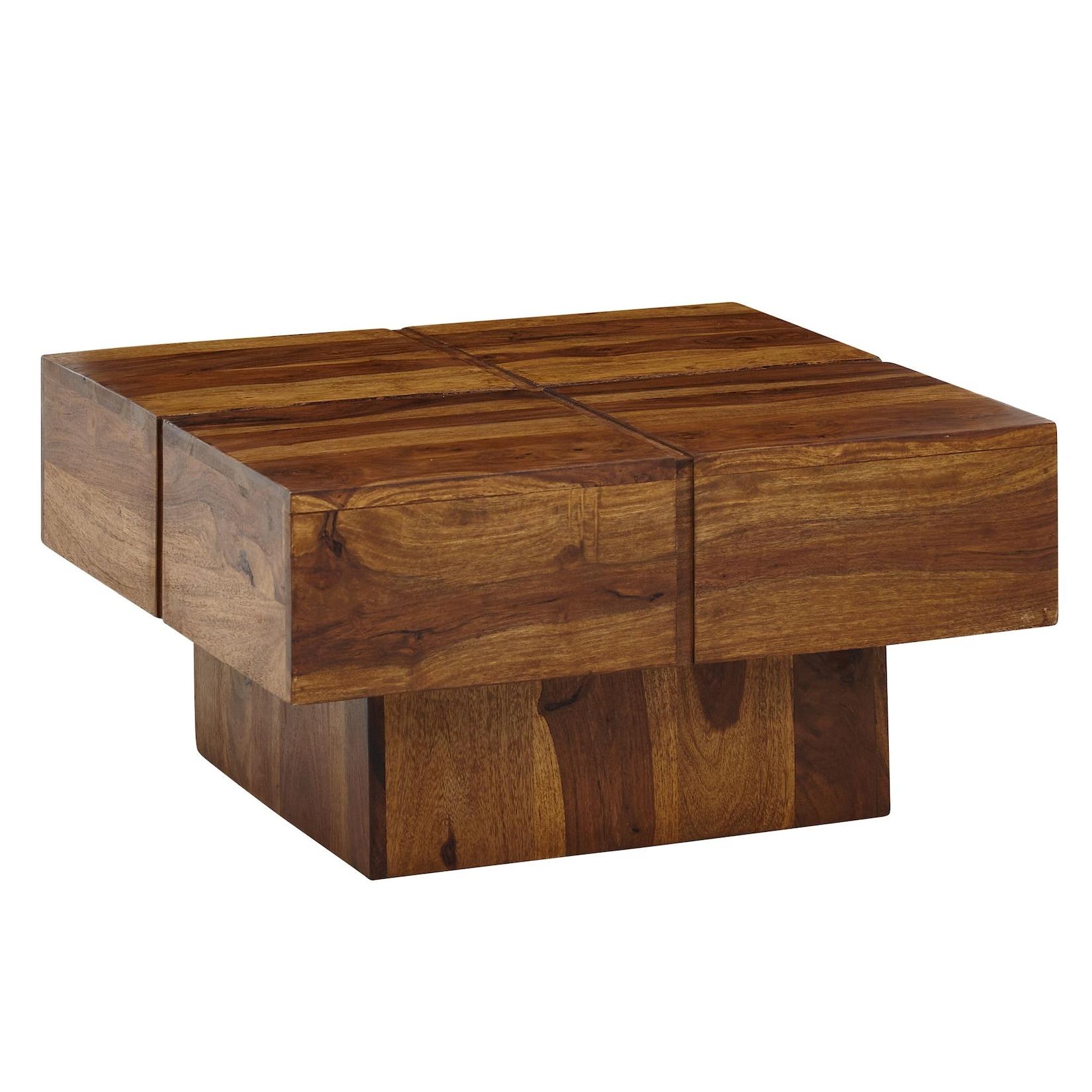 KADIMA DESIGN Couchtisch Sheesham Massivholz Quadrat, Modernes Rillenmuster, 57,5x57,5x30 cm
