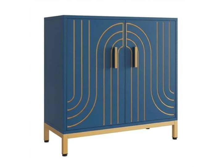 GarveeHome Modischer 2-Tür-Eingangsschrank aus Holz mit verstellbarem Fach & Goldakzenten – platzsparendes Sideboard für Flur, Wohnzimmer & Küche in Blau