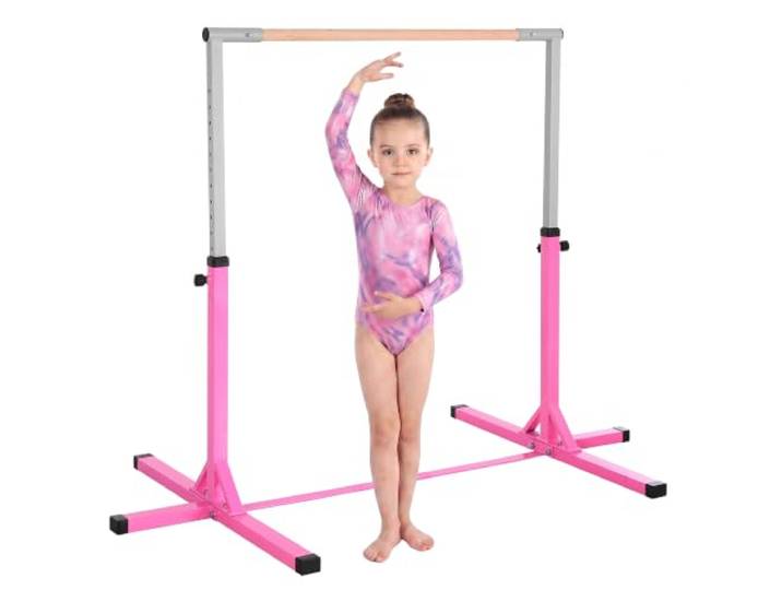 HOMCOM Gymnastikstange für Kinder Höhenverstellbar für 3+ Kinder Rosa