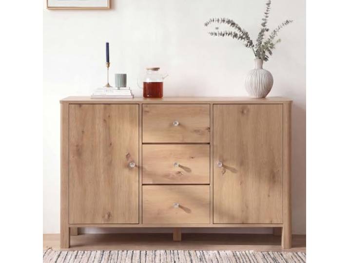 Calivra Sideboard 120 cm Eiche mit 3 Schubladen und 2 Türen Sideboard 120 cm, Eiche, 3 Schubladen, 2 Türen, viel Stauraum für Esszimmer, Wohnzimmer und Schlafzimmer