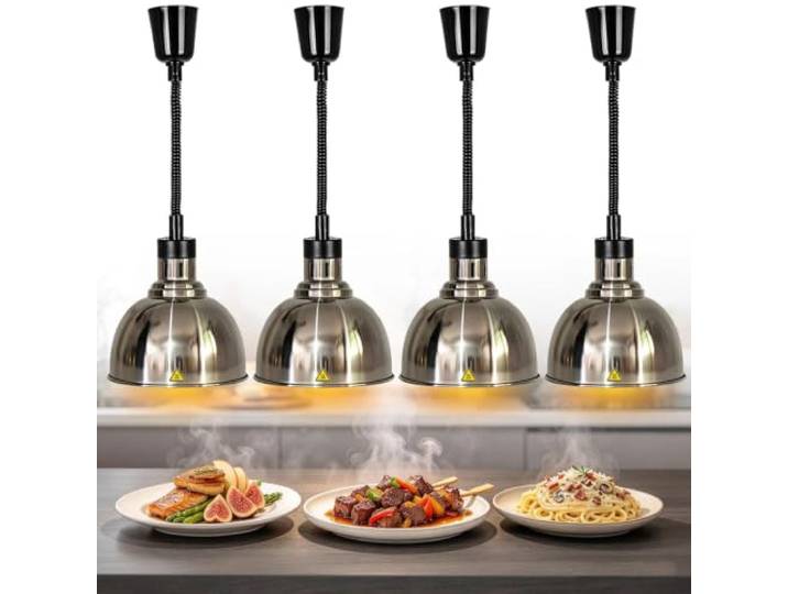 VFDZ Wärmelampe Küche Hängend, Höhenverstellbar 60-180cm(4,B-25cm) Wärmebrücke Gastronomie mit 250W Glühbirne, Warmhaltelampe für Restaurant, Buffet, Hotel und Catering, 250W 220V