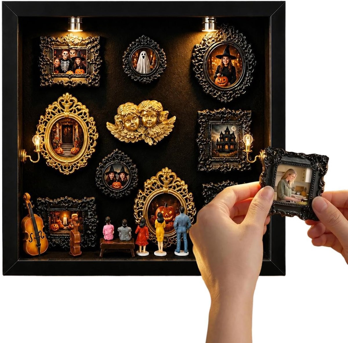 Zwarte 3D fotolijst Vitrine lijst Herinneringsdoos voor waardevolle momenten - 21,5 cm