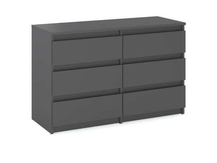 Commode de salon meuble TV 100 cm 6 tiroirs gris mat
