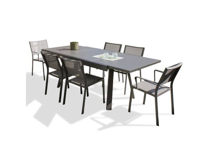Ensemble repas de jardin 6 places en aluminium - Gris anthracite - STOCKHOLM