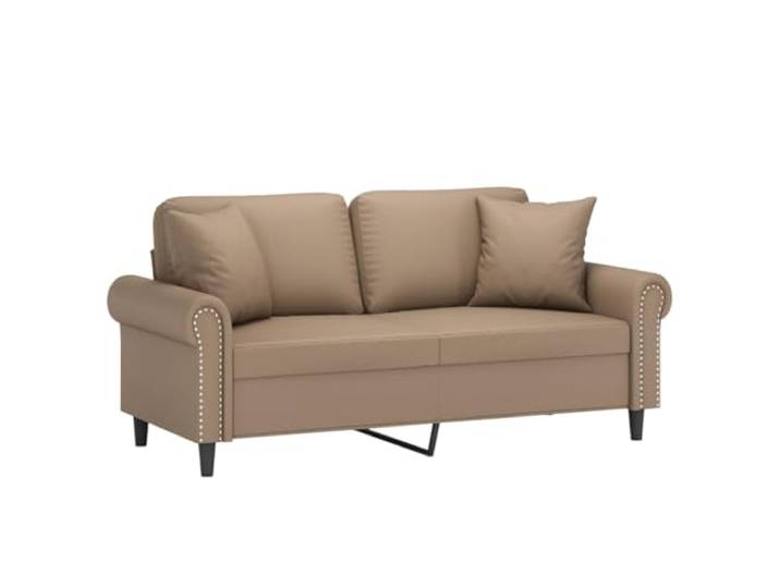 KTHLBRH 2-Sitzer-Sofa mit Kissen Cappuccino 140 cm aus Kunstleder Gestell aus robustem Metall, Füllung aus Schaumstoff, leicht zu reinigen, 2 Kissen im Lieferumfang enthalten