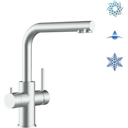 Kurzversion - 5 Wege Wasserhahn Küchenarmatur, Edelstahl Massiv mit 360° schwenkbarem L-Auslauf , Gebürstet