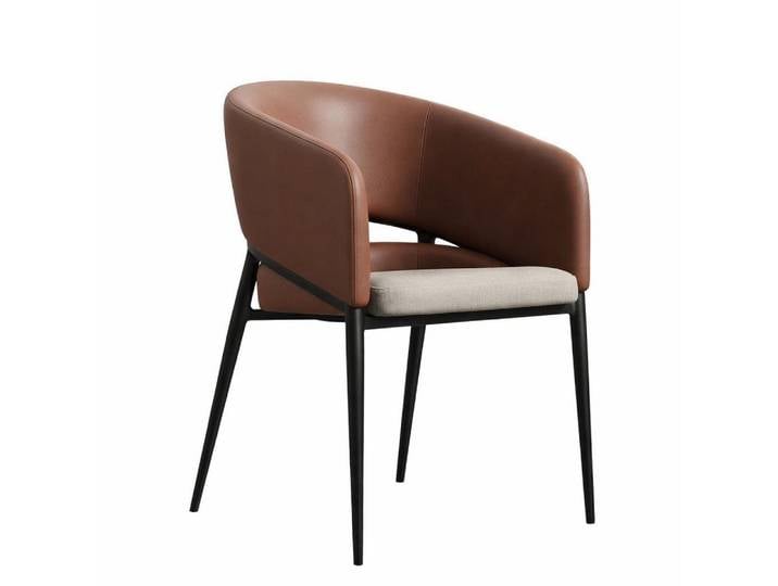 JVmoebel Esszimmerstuhl Eleganter Lounge-Stuhl mit braunem Leder und schwarzem Metallgestell, Made in Europa