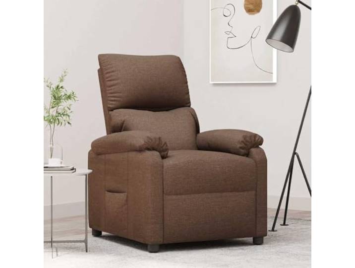 Relaxsessel Braun Stoff Manuell Verstellbar 3 Positionen Holz Metallrahmen Dick gepolstert, atmungsaktiver Stoff, stabile Konstruktion, manuelle Liegefunktion, TV-Sessel