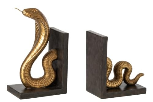 J-Line Set van 2 boekensteunen slang - polyresin - goud/zwart