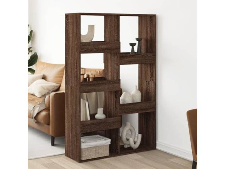 Raumteiler Braun Eichen-Optik 100x33x155,5 cm Holzwerkstoff mit 7 Fächern Raumtrenner, Standregal mit 7 Fächern, feuchtigkeitsbeständig, pflegeleichte Oberfläche, vielseitig nutzbar