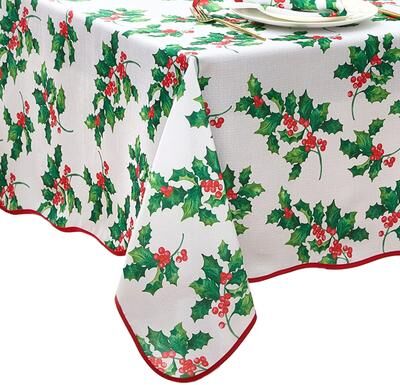 Threadmade Vintage Holly Scallop Border Tablecloth