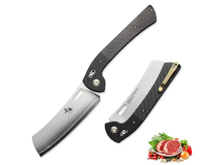 SENBON Klappkochmesser,ZDP‑189Pulverstahl,Carbon‑Faser+schwarzes Titan Klappbares Outdoor‑Kochmesser, Obstmesser, hohe Härte, langanhaltende Schärfe, tragbares Camping‑Küchenmesser, Outdoor‑Messer